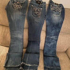 Miss Me Dark Blue Boot Cut Jeans with Embellished Pockets. All3 for one price
